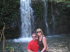 Ken and Pam at the waterfall on a wonderful bike ride in Maui