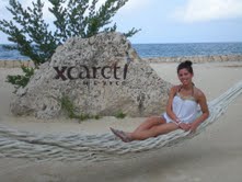 Cassi lounging at Xcaret before the big swim with dolphins
