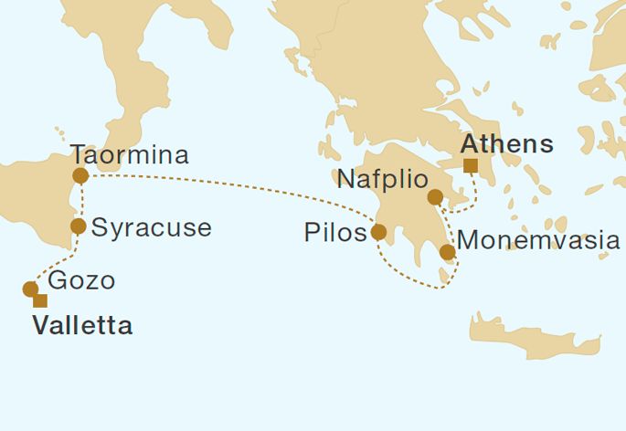 Sicily & Greece 8 Nights Itinerary Map
